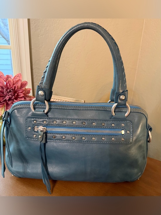 MICHAEL Michael Kors Handbags - Michael Kors Vintage East West Teal Leather Shoulder Bag with Studded Zip Pocket